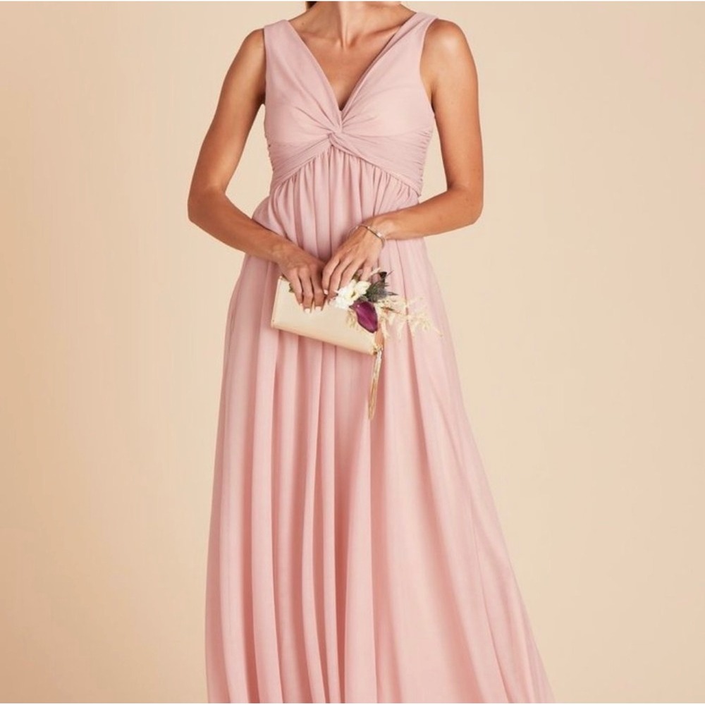 Birdy Grey Lianna Dress Rose Quartz Pink V-Neck Maxi Bridesmaid Gown Small NEW